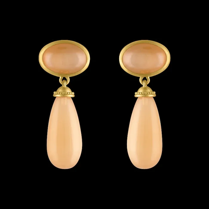 Peach Moonstone Granulated Amphora Earrings