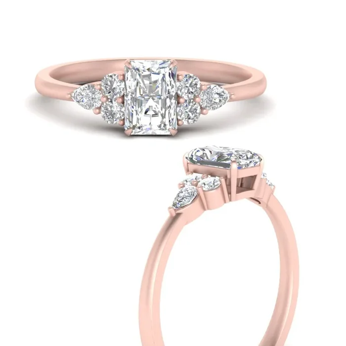 Pear Accented Simple Radiant Diamond Engagement Ring