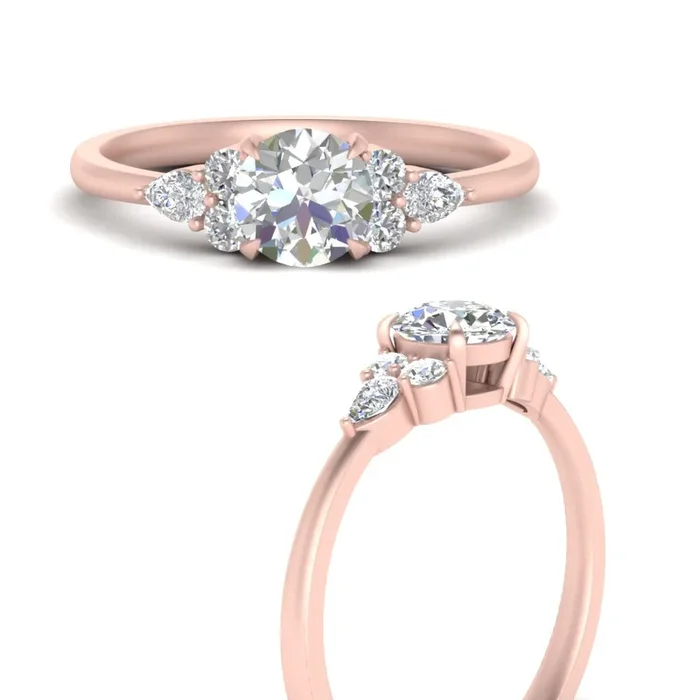 Pear Accented Simple Round Diamond Engagement Ring