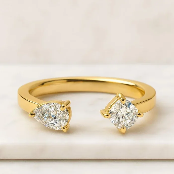 Pear And Cushion Cut Moissanite Toi Et Moi Engagement Ring