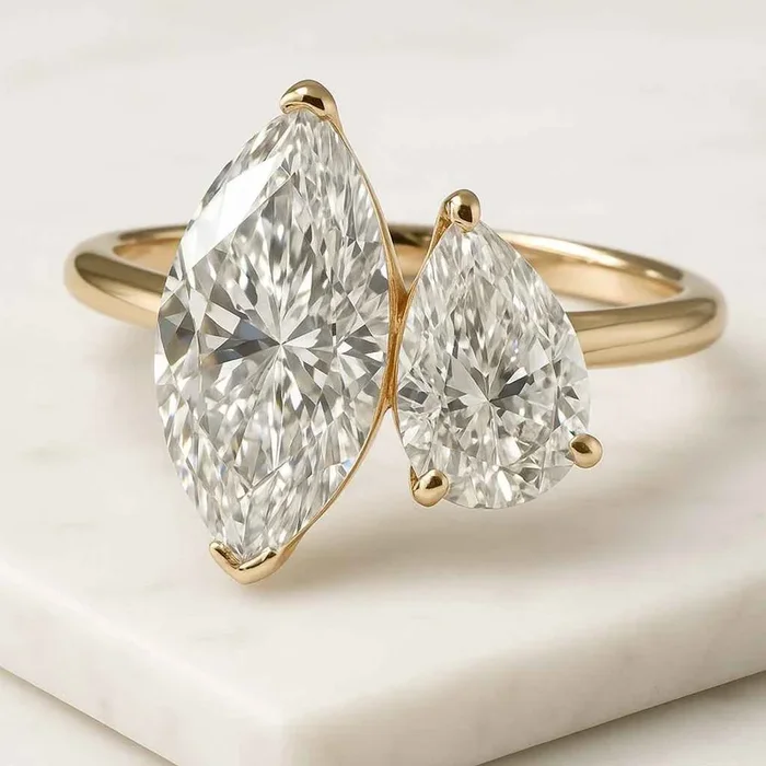 Pear And Marquise Cut Lab Grown Diamond Toi Et Moi Engagement Ring