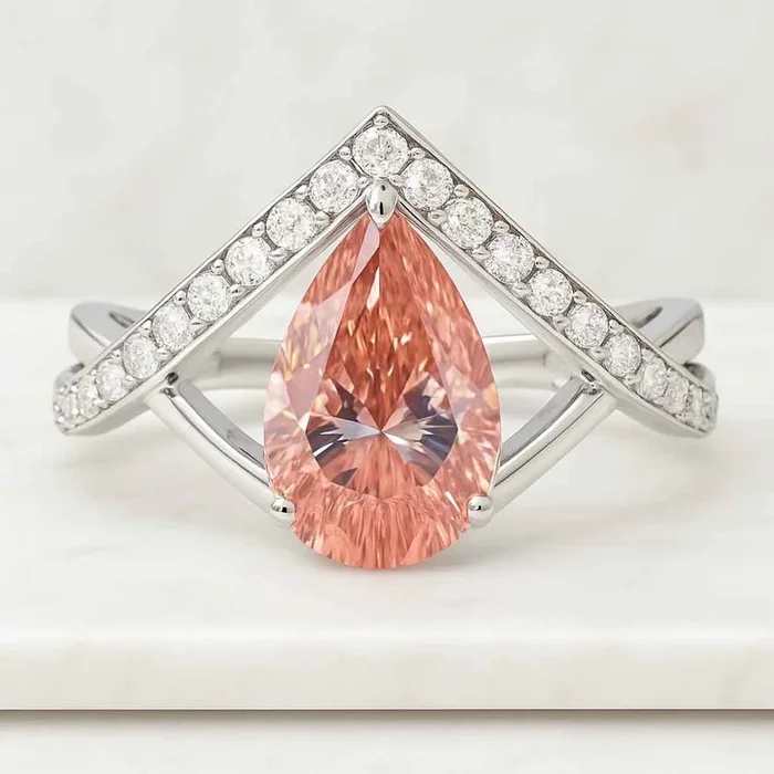 Pear Cut Diamond Freeform Style Pave Set Engagement Ring