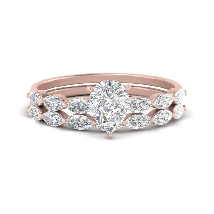 Pear Diamond Modern Single Prong Wedding Set
