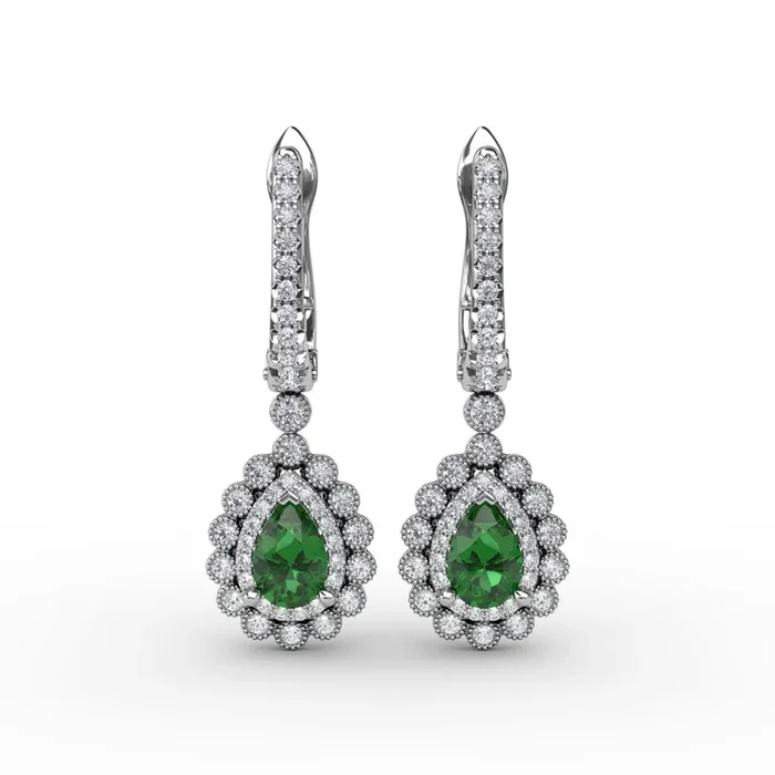Pear Emerald & Diamond Drop Earrings