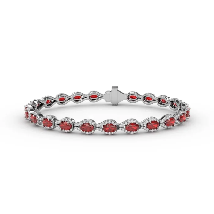 Pear Ruby & Diamond Halo Bracelet