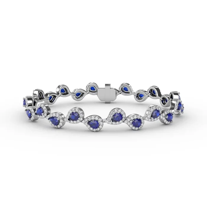 Pear Sapphire & Diamond Halo Bracelet