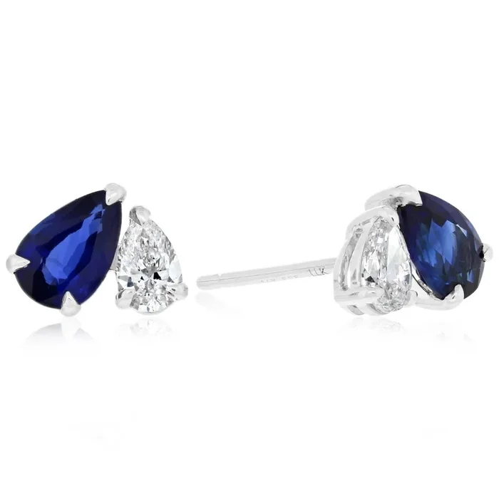 Pear Sapphire and Pear Diamond Stud Earrings