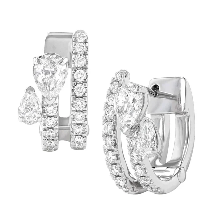 Pear Shape Diamond Double Hoop Earrings in 18kt White Gold (1 1/7ct tw)