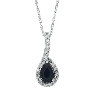 Pear Shape Sapphire Necklace in 10kt White Gold with Diamonds (1/10ct tw)