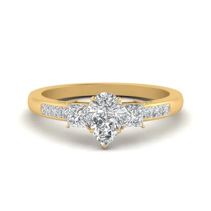 Pear Shaped Channel Three Stone Classic Diamond Ring