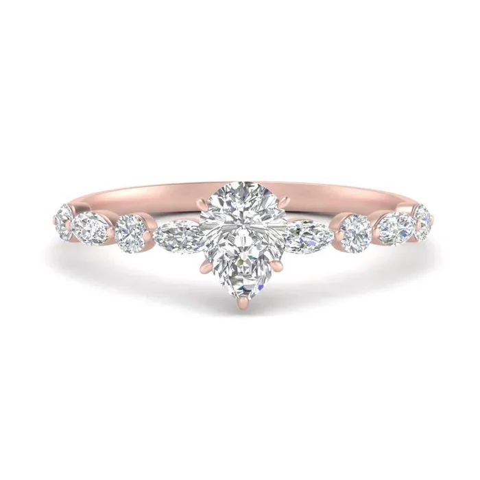 Pear Shaped Floating Marquise Accent Diamond Ring
