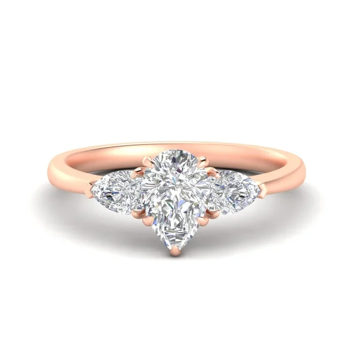 Pear Shaped Pear 3 Stone Cathedral Engagement Ring