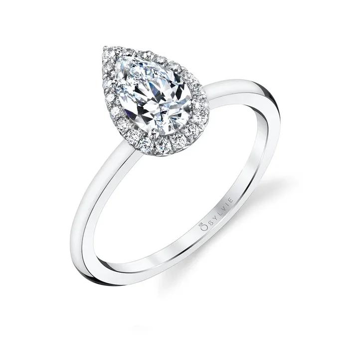 Pear Shaped Solitaire Halo Engagement Ring – Elsie