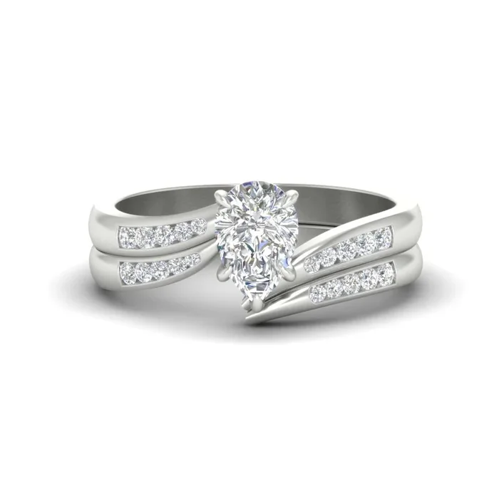Pear Shaped Swirl Channel Bridal Wedding Set