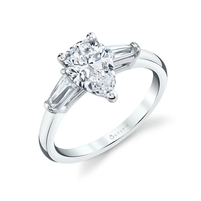 Pear Shaped Three Stone Engagement Ring with Baguettes – Nicolette