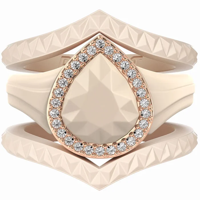Pear Silicone Ring with Metal Frame & Stones – Includes 2 Stackable Bands | Patented Design by Rinfit