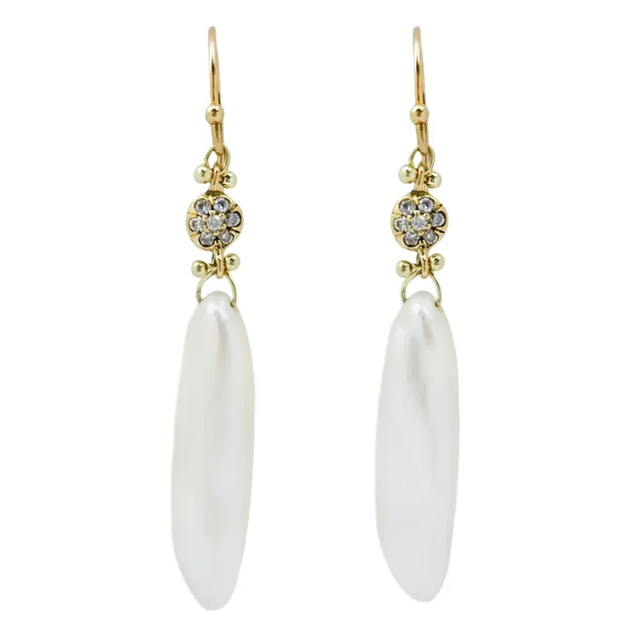 Pearl & Diamond Button Drop Earrings