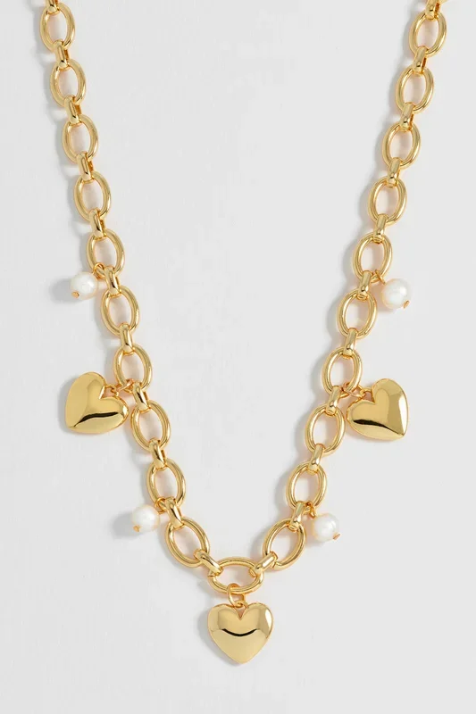 Pearl and Heart Charm Necklace