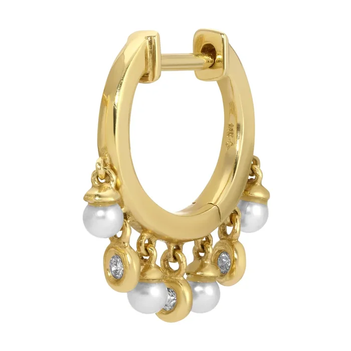Pearl Diamond Dangle Huggie
