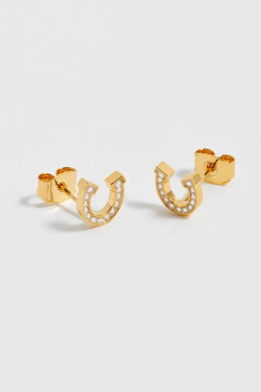 Pearl Horseshoe Stud Earrings