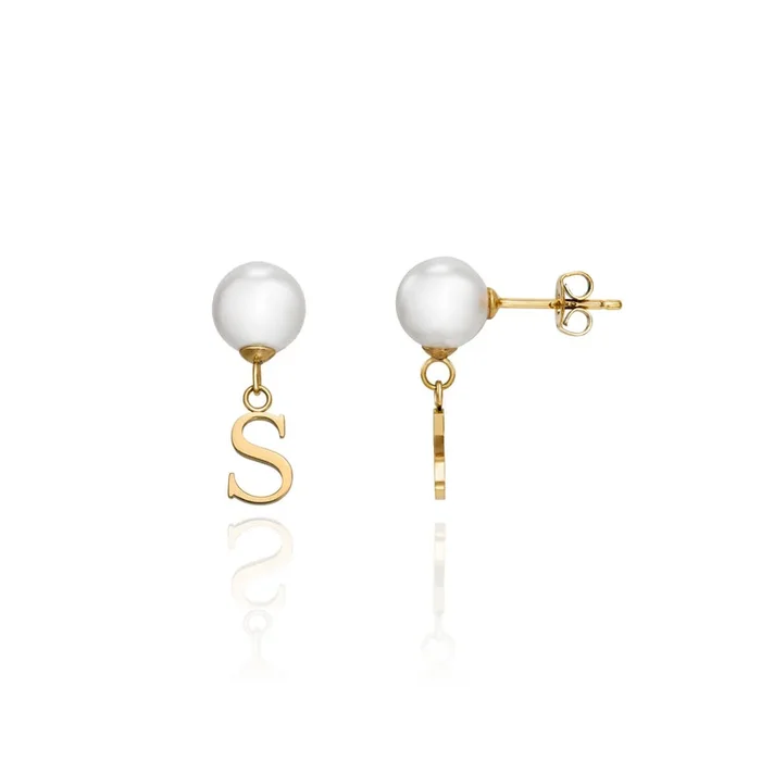 Pearl Initial Drop Earrings (Gold)