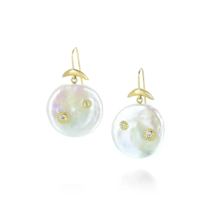 Pearl Luna Earrings wtih Diamond Craters