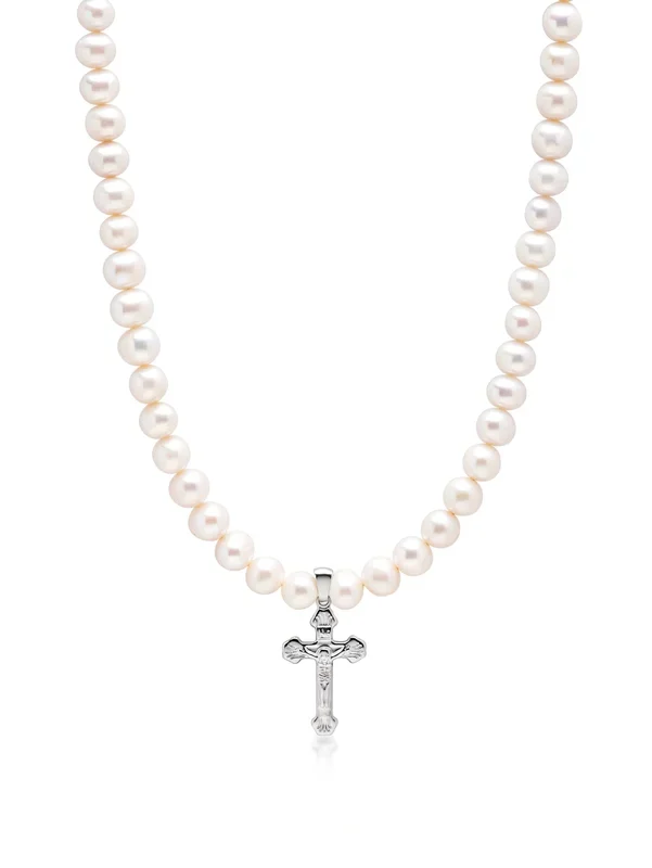 Pearl Necklace with Silver Cross