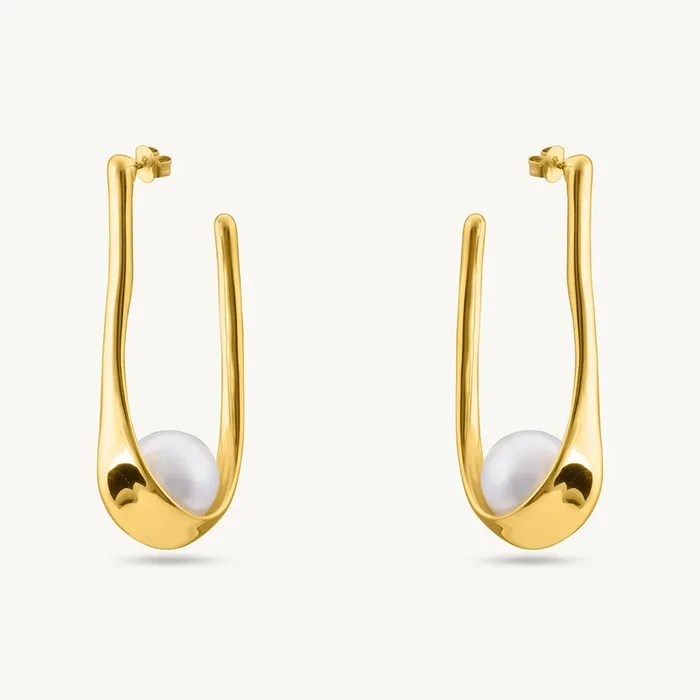 Pearl Open Hoop Earrings