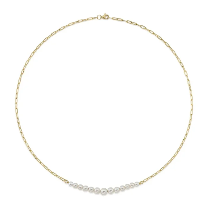 Pearl Paper Clip Link Necklace