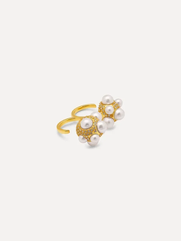 Pearl Pavé Cluster Double Ring