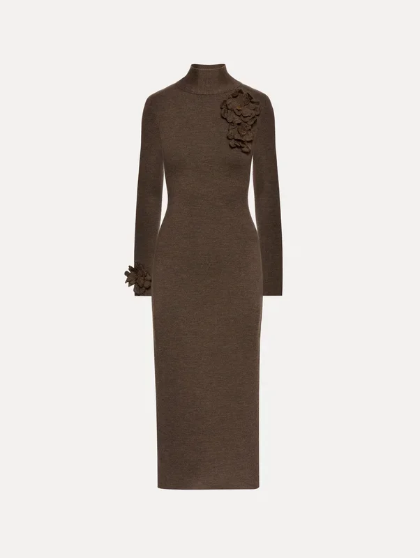 Peony Appliqué Knit Dress