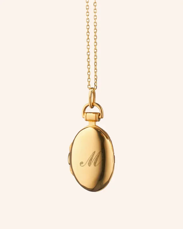 Petite “Anna” 18K Gold Engraved Locket Necklace