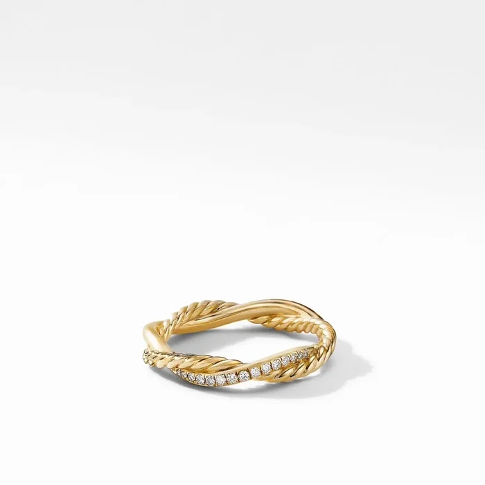 Petite Infinity Twisted Ring in 18K Yellow Gold with Pavé Diamonds
