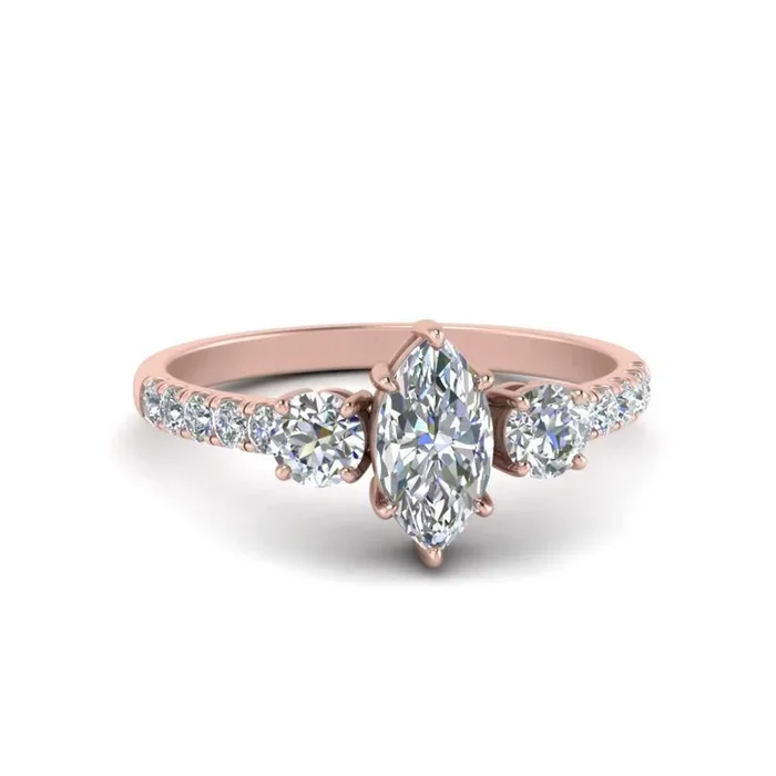 Petite Micropave Three Stone Marquise Diamond Ring
