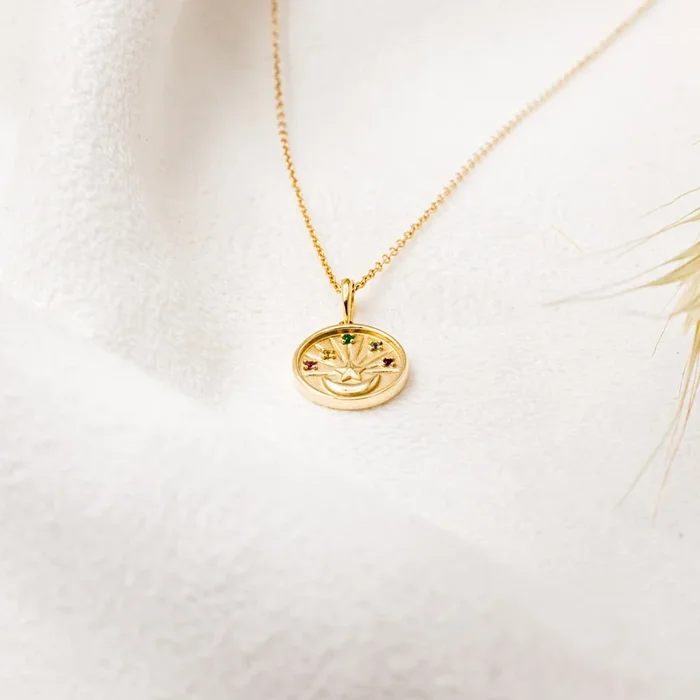 PETITE MULTI-GEMSTONE CELESTIAL COIN NECKLACE