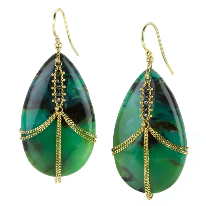 Petrified Wood Blue Opal Earrings