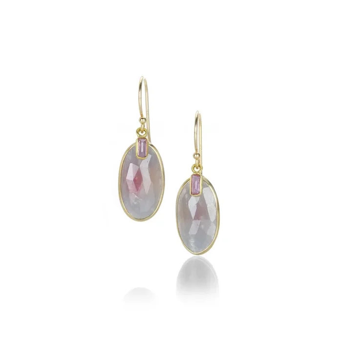 Pink and Gray Sapphire Earrings