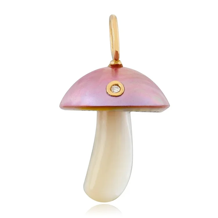 Pink Mabe Pearl Mushroom Charm with Diamond