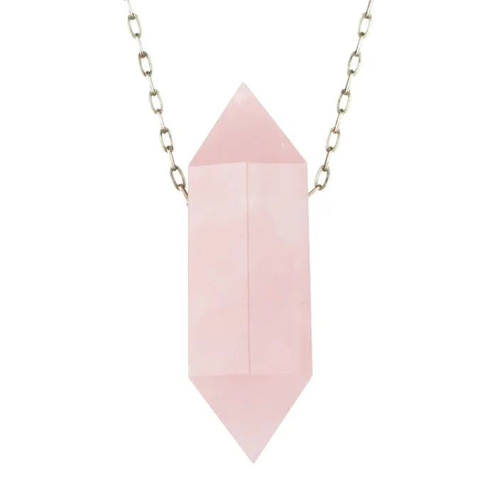 Pink Rose Quartz Crystal Pendant Necklace