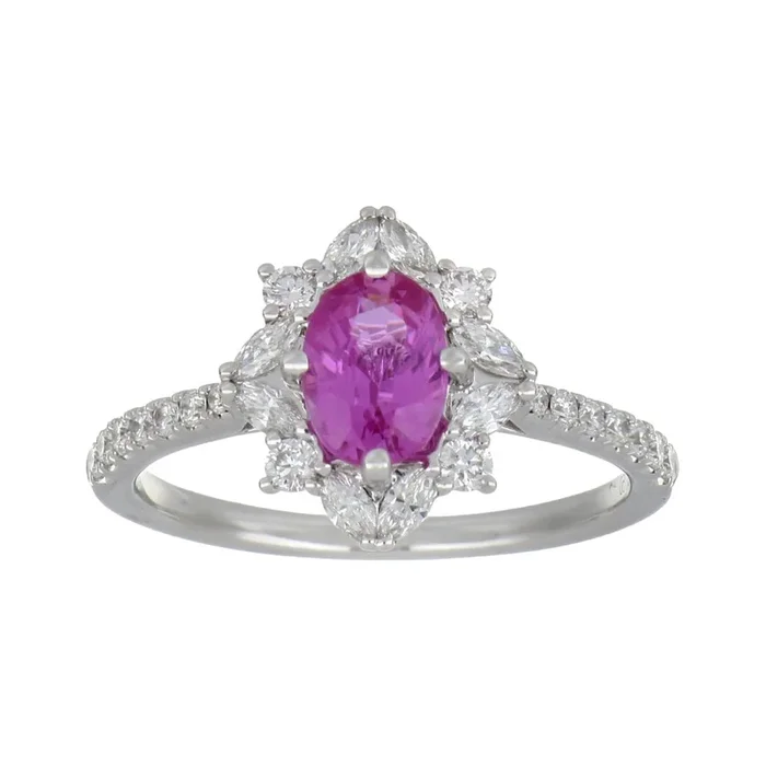 Pink Sapphire Ring (Pink Sapphire 1.12 cts. White Diamond 0.26 cts. White Diamond 0.28 cts.)