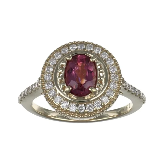 Pink Tourmaline Ring (Pink Tourmaline 0.79 cts. White Diamond 0.39 cts)
