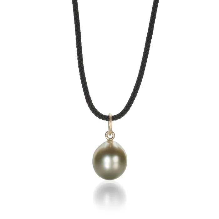 Pistachio Pearl Pendant on Black Cord