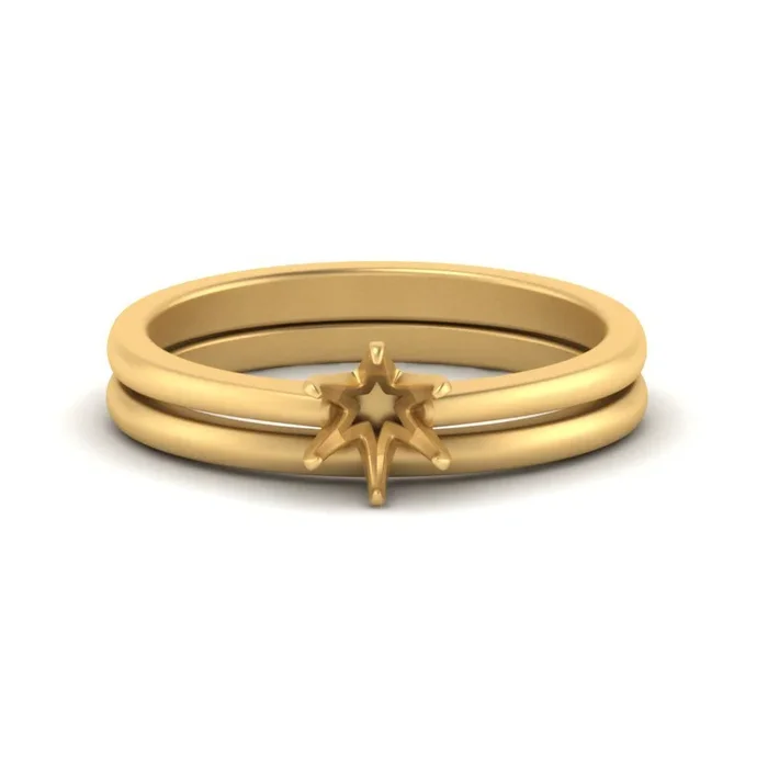 Plain Band Semi Mount Solitaire Wedding Set