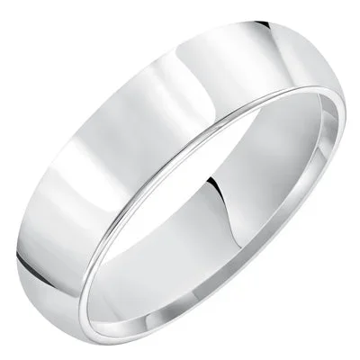 Plain Dome Comfort Fit Wedding Band in 14kt White Gold (6mm Size 8.5-12)