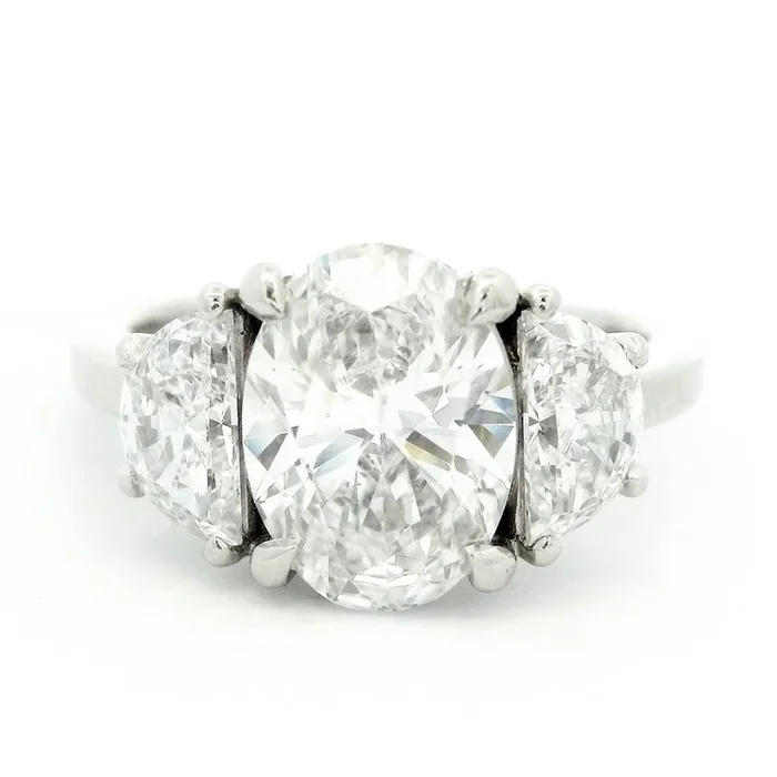 Platinum 2.12Ct Oval Lab Grown Diamonds Three Stone Engagement Ring