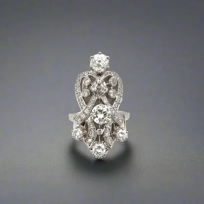 Platinum 2.4TCW Old Mine Diamond Antique Fashion Ring