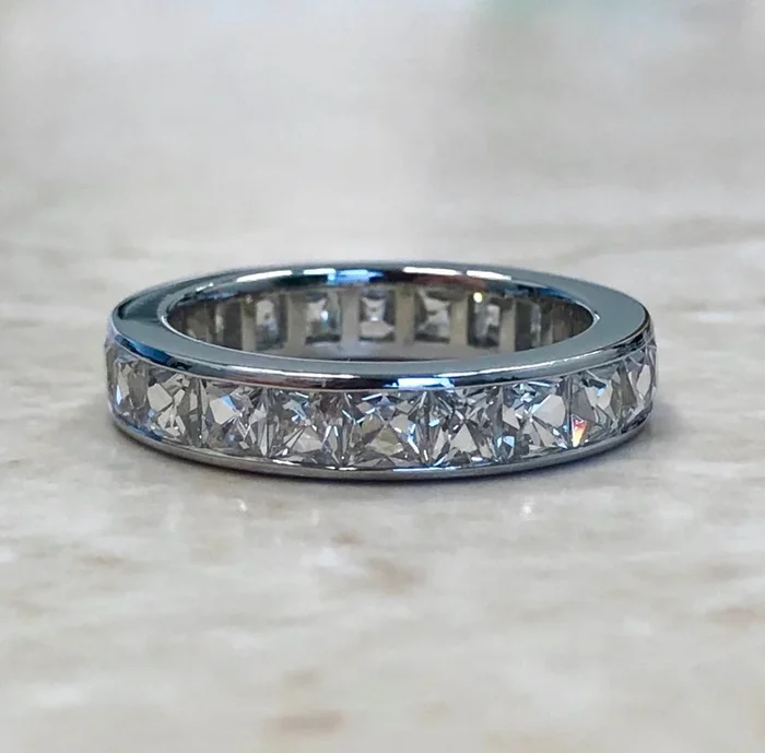 Platinum 3.75 Carats French Cut Diamond Eternity Band