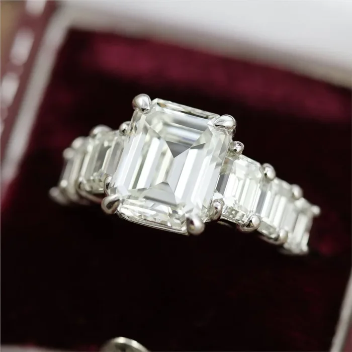 Platinum 4.10 Carat Emerald Cut Diamond Engagement Ring