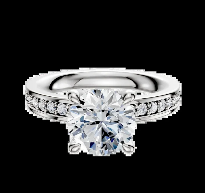 Platinum 4 Prong Hidden Halo Classic Flat 1-Row-Pave 2.5mm Engagement Ring