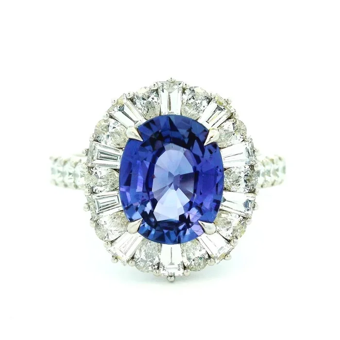 Platinum And 18K White Gold Purple Sapphire And Diamond Ballerina Ring